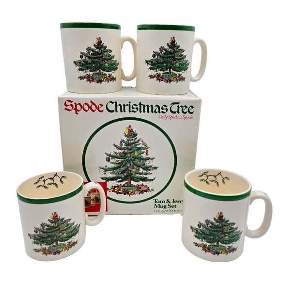 Vintage Spode Tom & Jerry Christmas Tree Coffee Tea Mugs Santa Set Of 4 Read - Picture 1 of 16
